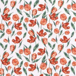 Baumwollpopeline rote Tulpen - weiss