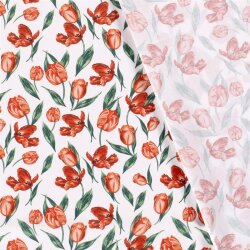 Baumwollpopeline rote Tulpen - weiss