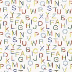 Baumwollpopeline bunte Buchstaben - weiss