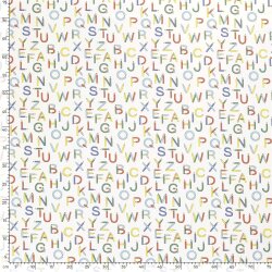 Baumwollpopeline bunte Buchstaben - weiss