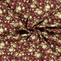 Viskose Quattro Stretch Blumenbouquet - weinrot