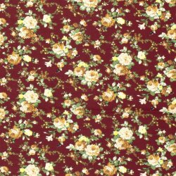 Viskose Quattro Stretch Blumenbouquet - weinrot