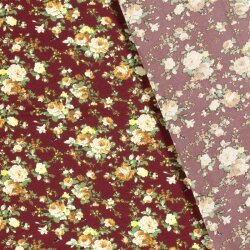 Viskose Quattro Stretch Blumenbouquet - weinrot