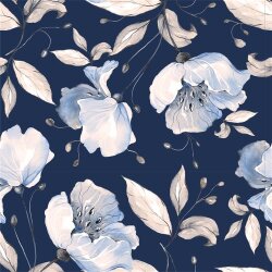 Softshell Digital grosse Blüten - nachtblau