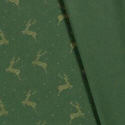 Baumwollpopeline Foliendruck springende Hirsche - tannengrün