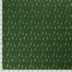 Baumwollpopeline Foliendruck Weihnachtsbäume mit Sternen - tannengrün