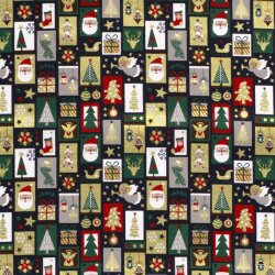 Baumwollpopeline Foliendruck Weihnachtspatchwork- nachtblau
