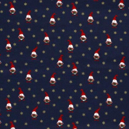 Baumwollpopeline Foliendruck Weihnachtsgnome - nachtblau