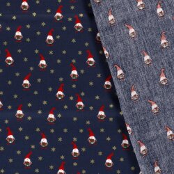Baumwollpopeline Foliendruck Weihnachtsgnome - nachtblau