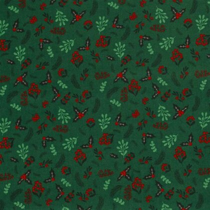 Baumwollpopeline kleine Weihnachtszweige - tannengrün