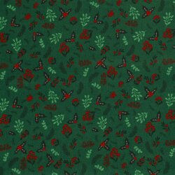 Baumwollpopeline kleine Weihnachtszweige - tannengrün