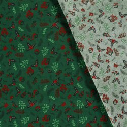 Baumwollpopeline kleine Weihnachtszweige - tannengrün