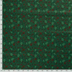 Baumwollpopeline kleine Weihnachtszweige - tannengrün