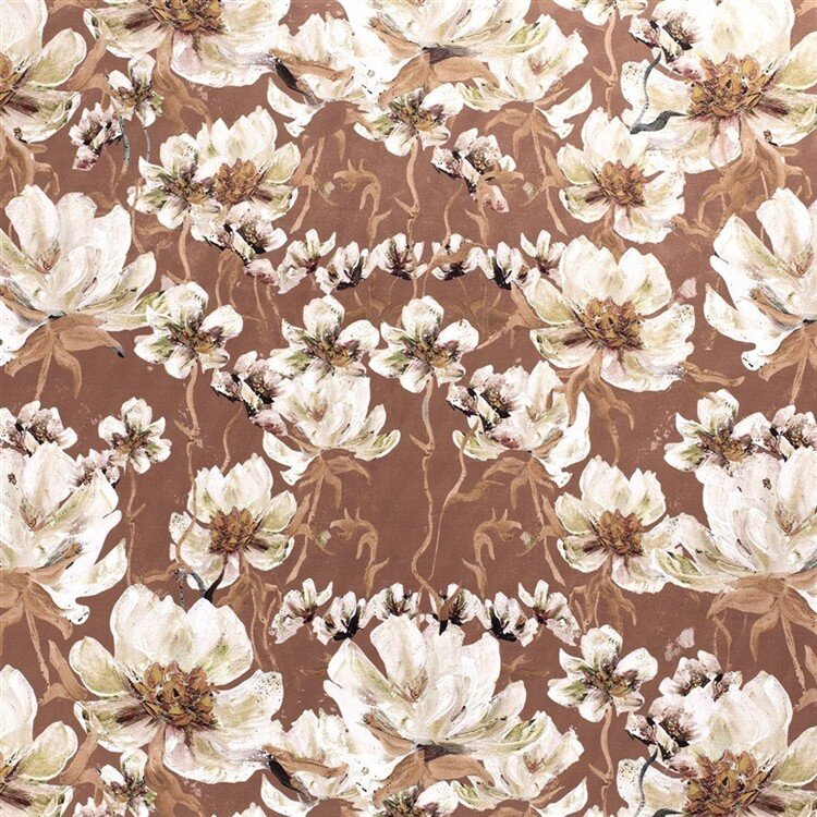Dekostoff Samt-Optik Digital Blumenranken - rehbraun
