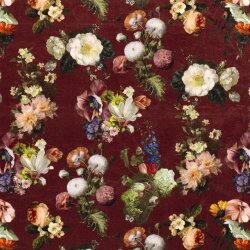 Dekostoff Samt-Optik Digital Romantische Blumen - nougat