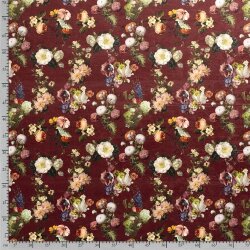 Dekostoff Samt-Optik Digital Romantische Blumen - nougat