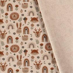 Interieurstoff Leinen-Optik Tiere mit Regenbogen - creme