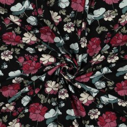 Baumwolljersey große Blumen - schwarz