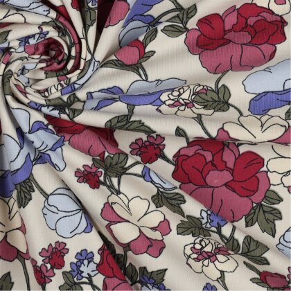 Baumwolljersey große Blumen - creme