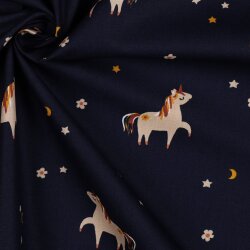 Baumwollpopeline Einhorn - dunkelblau