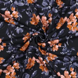 French Terry Digital Blumen - dunkelblau
