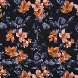 French Terry Digital Blumen - dunkelblau