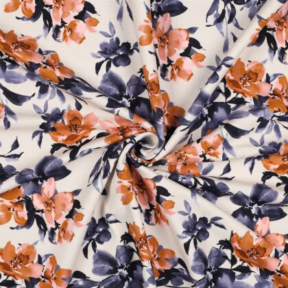 French Terry Digital Blumen - creme