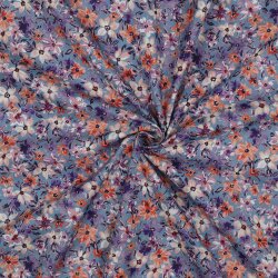 Baumwollpopeline Digital Blumen - himmelblau