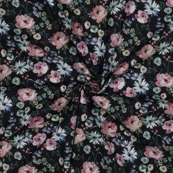Baumwollpopeline Digital Blumen - schwarz