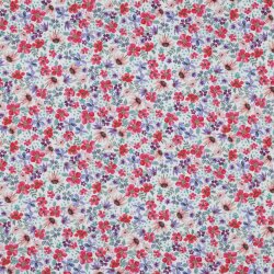 Baumwollpopeline Digital kleine Blumen - weiß