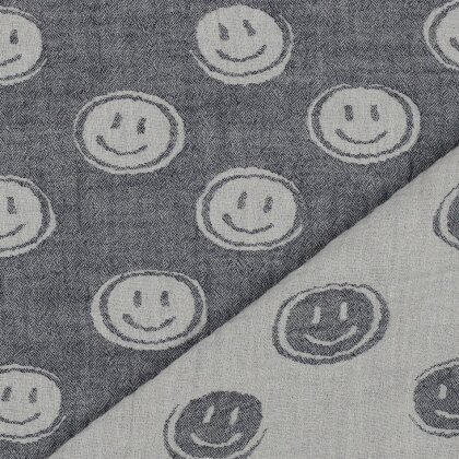 Musselin Smiley 2-Seitig - dunkelblau/creme