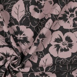 Baumwolljersey  Blumen - anthrazit meliert