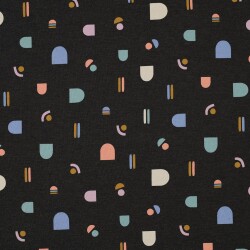 Baumwolljersey bunte Formen - anthrazit meliert