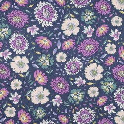 Viskose Leinen vorgewaschen Blumen - blau
