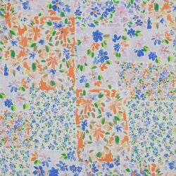 Viskose Popeline Digital Patchwork Blumen - indigo/pfirsich