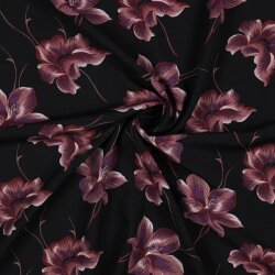 Viskose Popeline grosse Blüten - schwarz