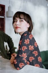 Viskose Popeline grosse Blüten - schwarz