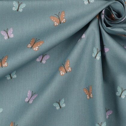 Baumwollpopeline Organic Vögel & Schmetterlinge - dunkelmint