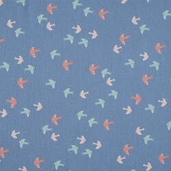 Baumwollpopeline Organic Vögel & Schmetterlinge - jeans