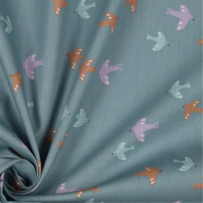 Baumwollpopeline Organic Vögel & Schmetterlinge - dunkelmint