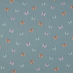 Baumwollpopeline Organic Vögel & Schmetterlinge - dunkelmint