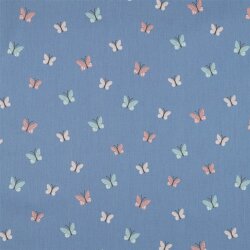 Baumwollpopeline Organic Vögel & Schmetterlinge - jeans