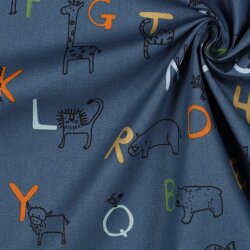 Baumwollpopeline Organic Tiere BuchstabenH - blau