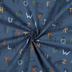 Baumwollpopeline Organic Tiere BuchstabenH - blau