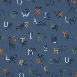 Baumwollpopeline Organic Tiere BuchstabenH - blau