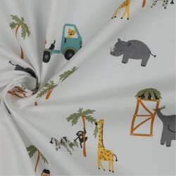 Baumwollpopeline Safari Tiere - weiß
