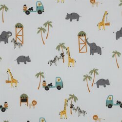 Baumwollpopeline Safari Tiere - weiß
