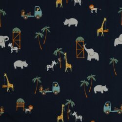 Baumwollpopeline Safari Tiere - dunkelblau