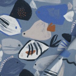 Canvas Digital Fische - jeansblau