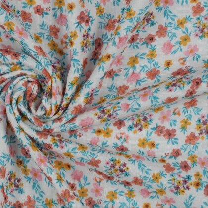 Musselin Blumenmeer - weiss/pink
